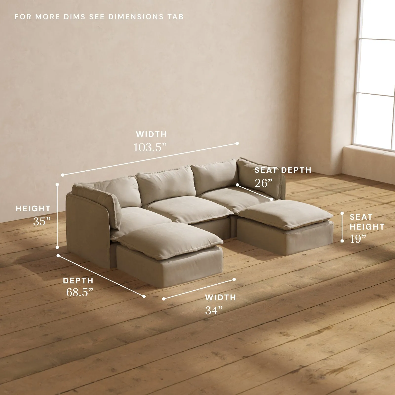 Modular Performance 3-Seater U-Sectional in Dune | Deluxe Blend