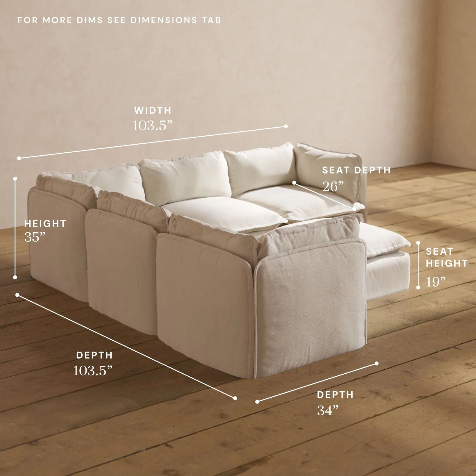Modular Performance 5-Seater Corner Sectional   Ottoman in Flour | Deluxe Blend