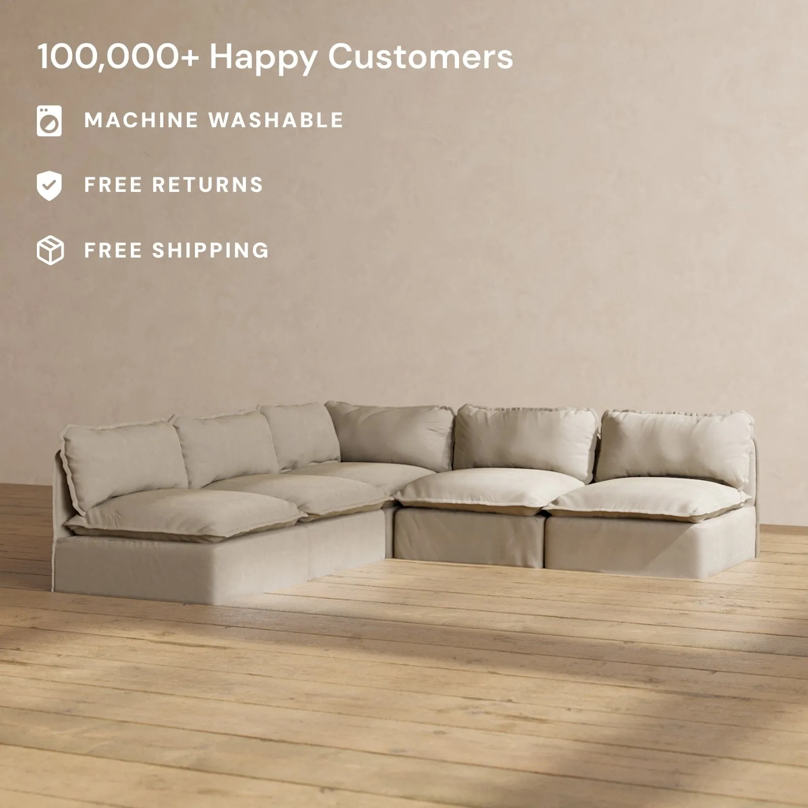 Modular Performance 5-Seater Open-Ends Corner Sectional in Dune | Relaxed Blend