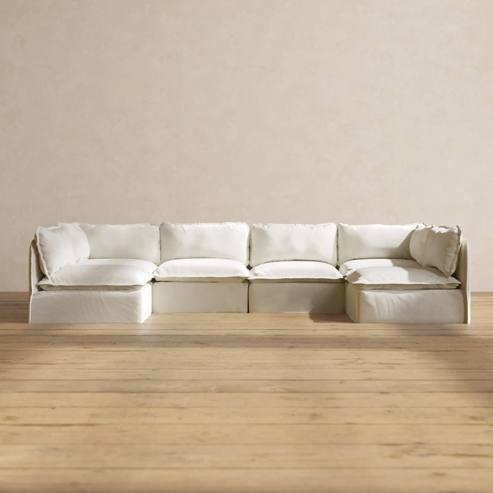 Modular Performance 6-Seater Open-Ends U-Sectional in Eggshell | Relaxed Blend