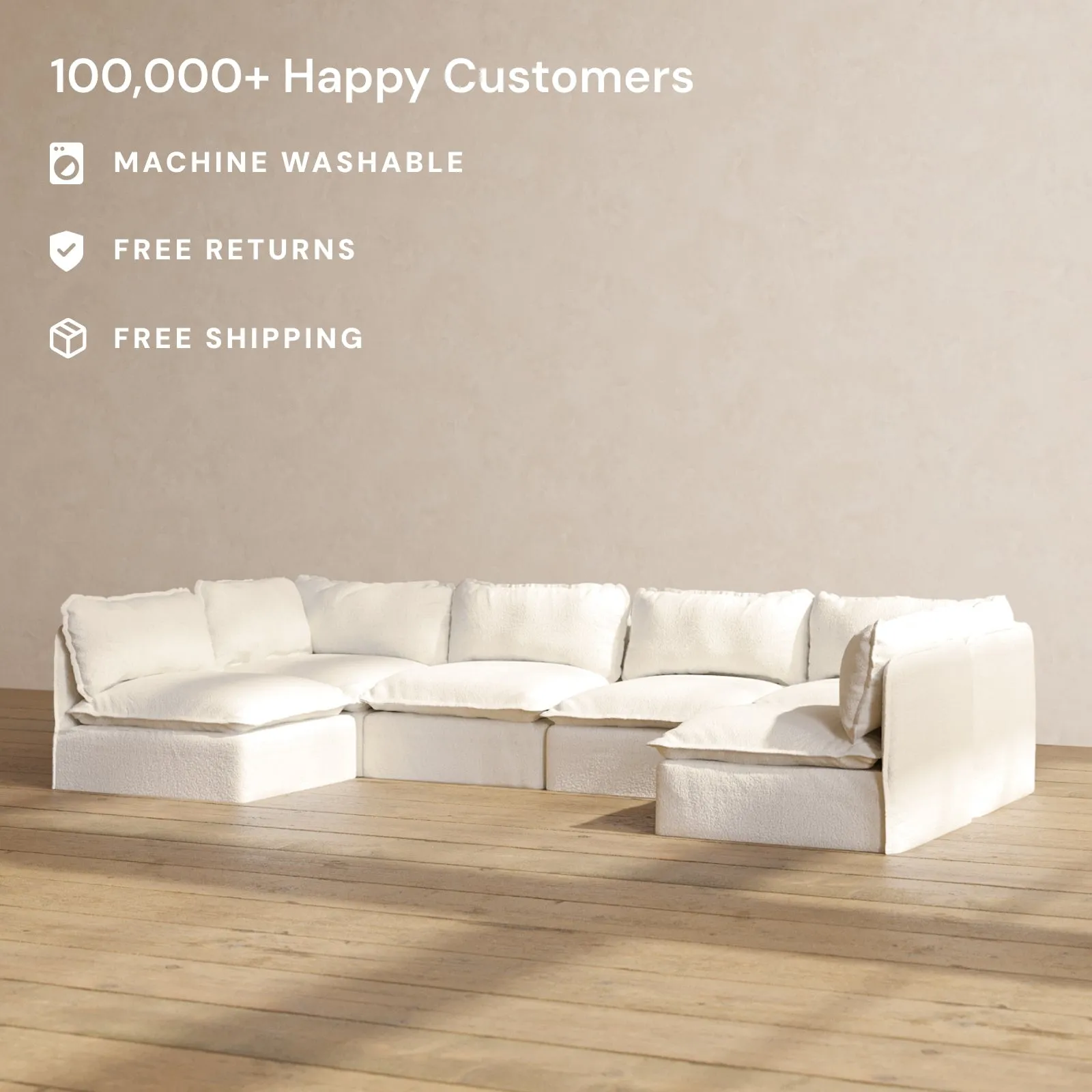 Modular Performance 6-Seater Open-Ends U-Sectional in Mousse | Deluxe Blend