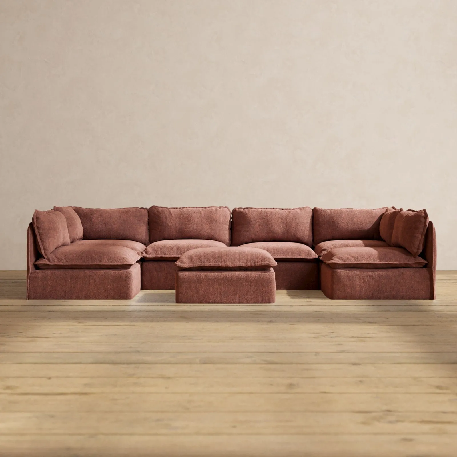 Modular Performance 6-Seater Open-Ends U-Sectional   Ottoman in Chestnut | Deluxe Blend