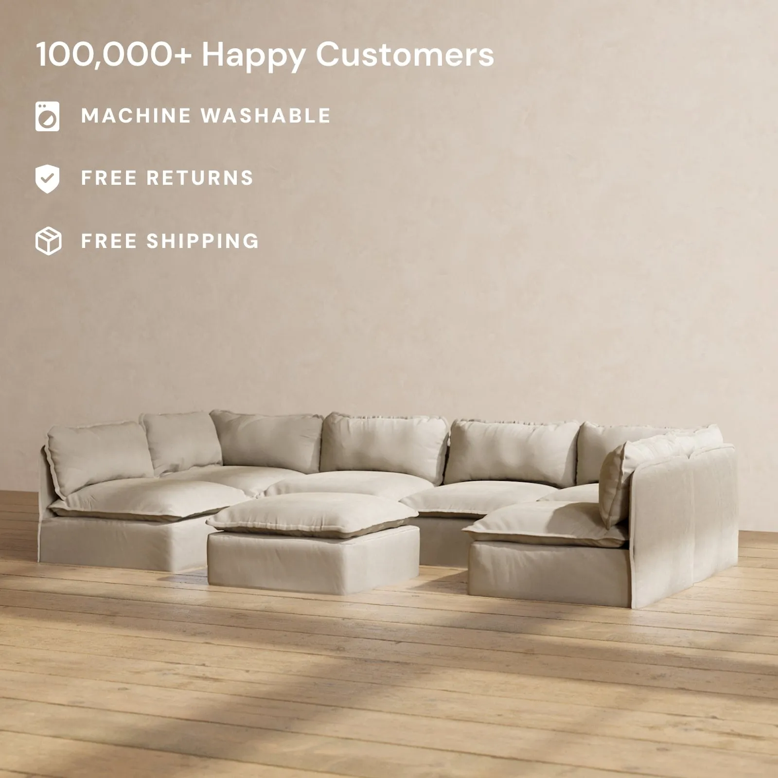 Modular Performance 6-Seater Open-Ends U-Sectional   Ottoman in Dune | Deluxe Blend