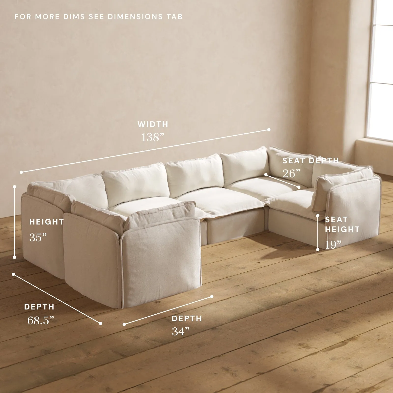Modular Performance 6-Seater U-Sectional in Flour | Deluxe Blend