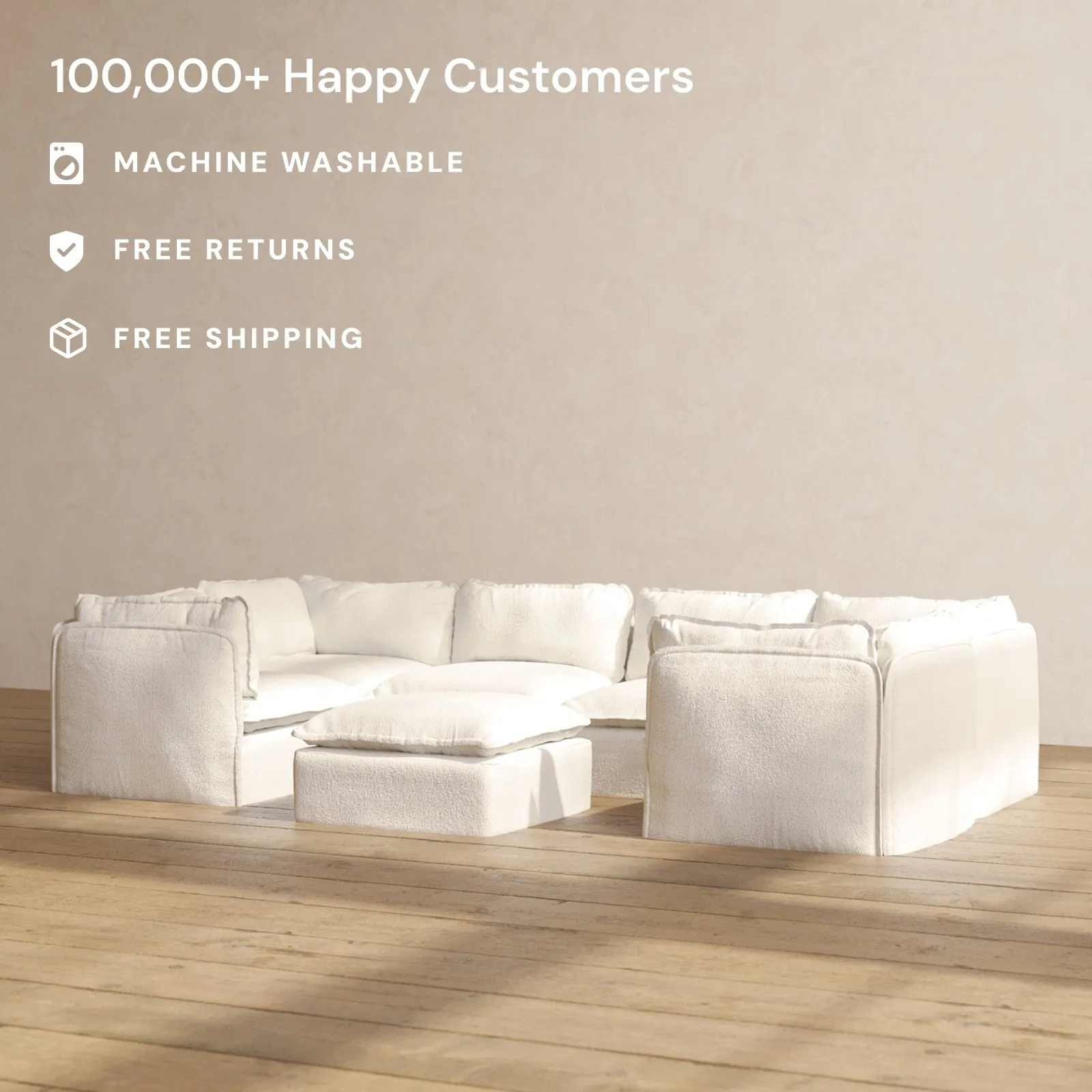 Modular Performance 6-Seater U-Sectional   Ottoman in Mousse | Deluxe Blend