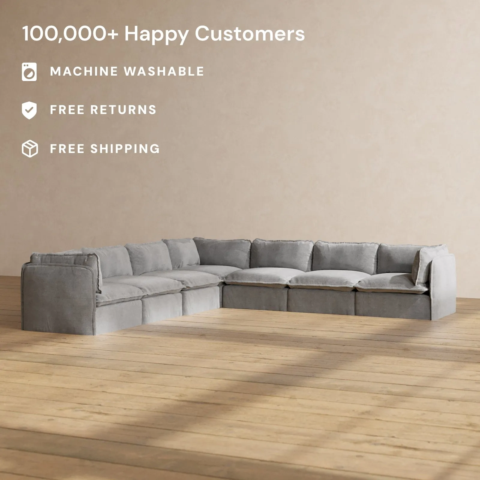 Modular Performance 7-Seater Corner Sectional in Ash | Relaxed Blend