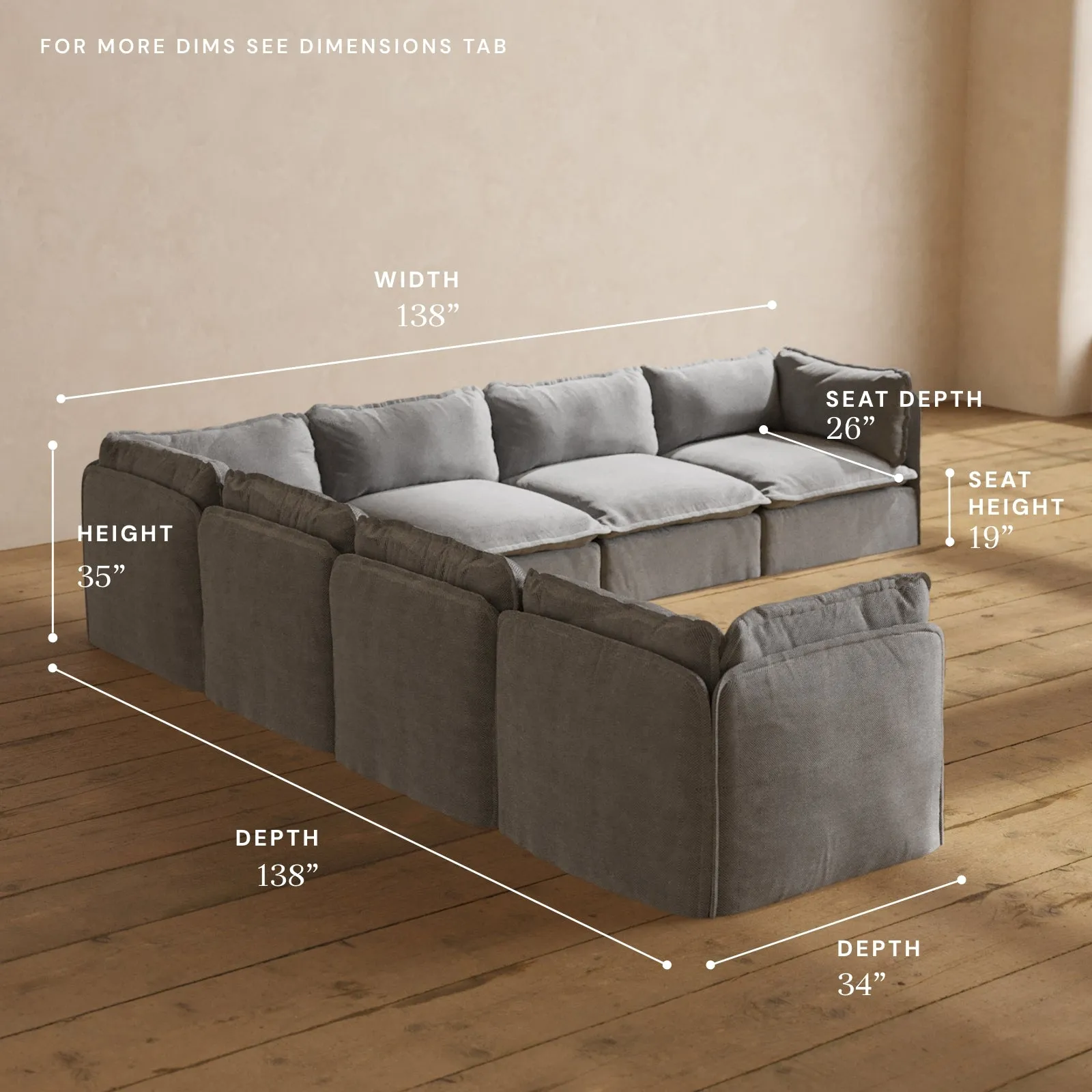 Modular Performance 7-Seater Corner Sectional in Ash | Relaxed Blend