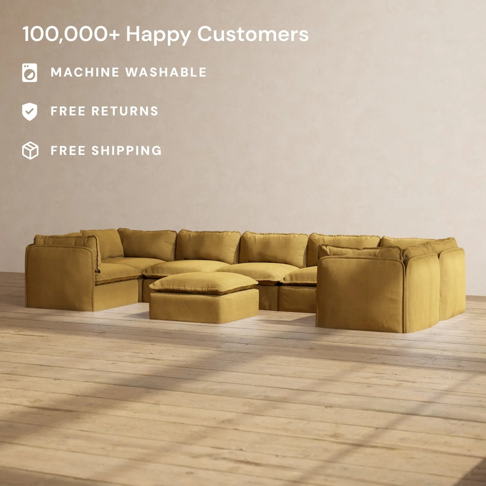 Modular Performance 7-Seater U-Sectional   Ottoman in Toffee | Relaxed Blend