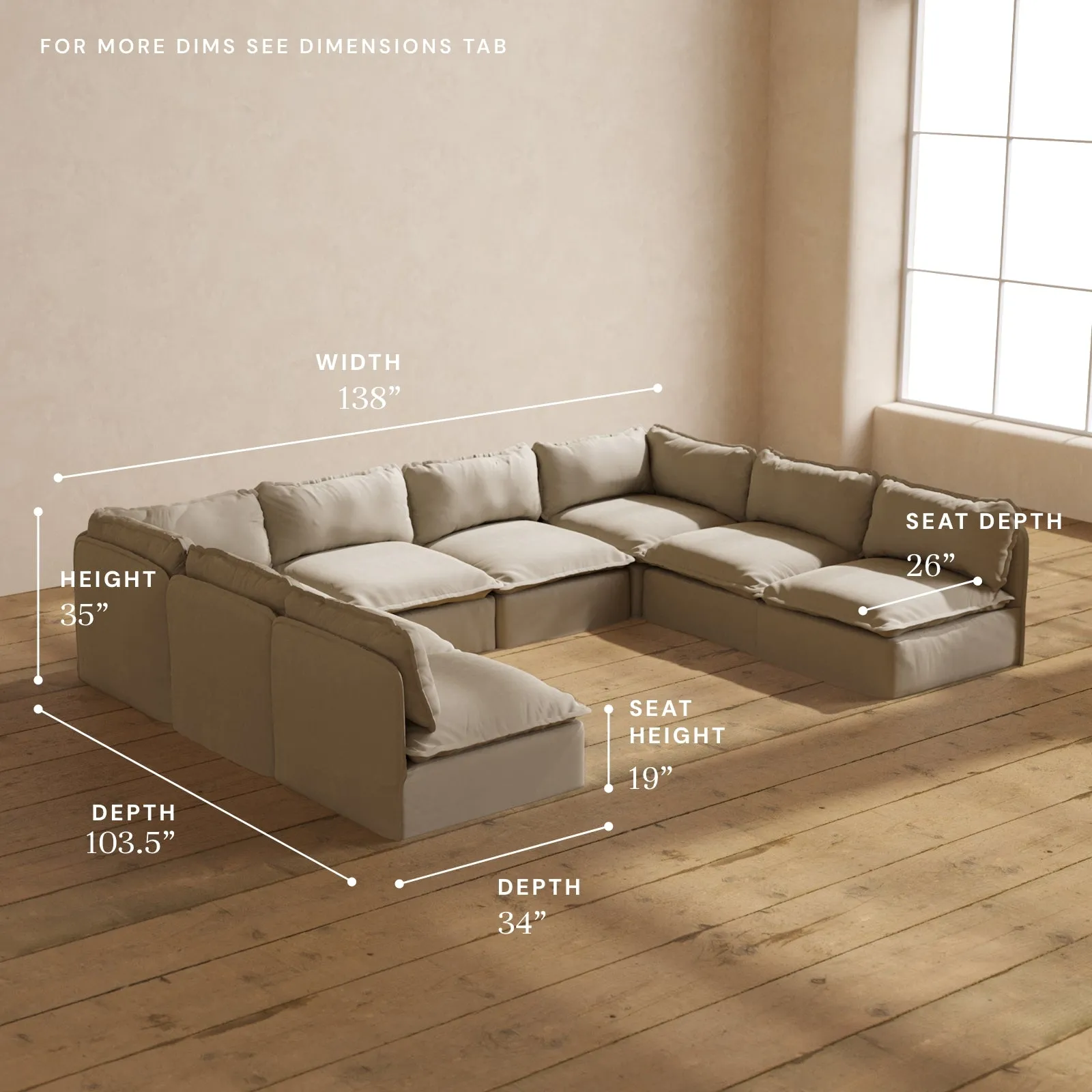 Modular Performance 8-Seater Open-Ends U-Sectional in Dune | Relaxed Blend