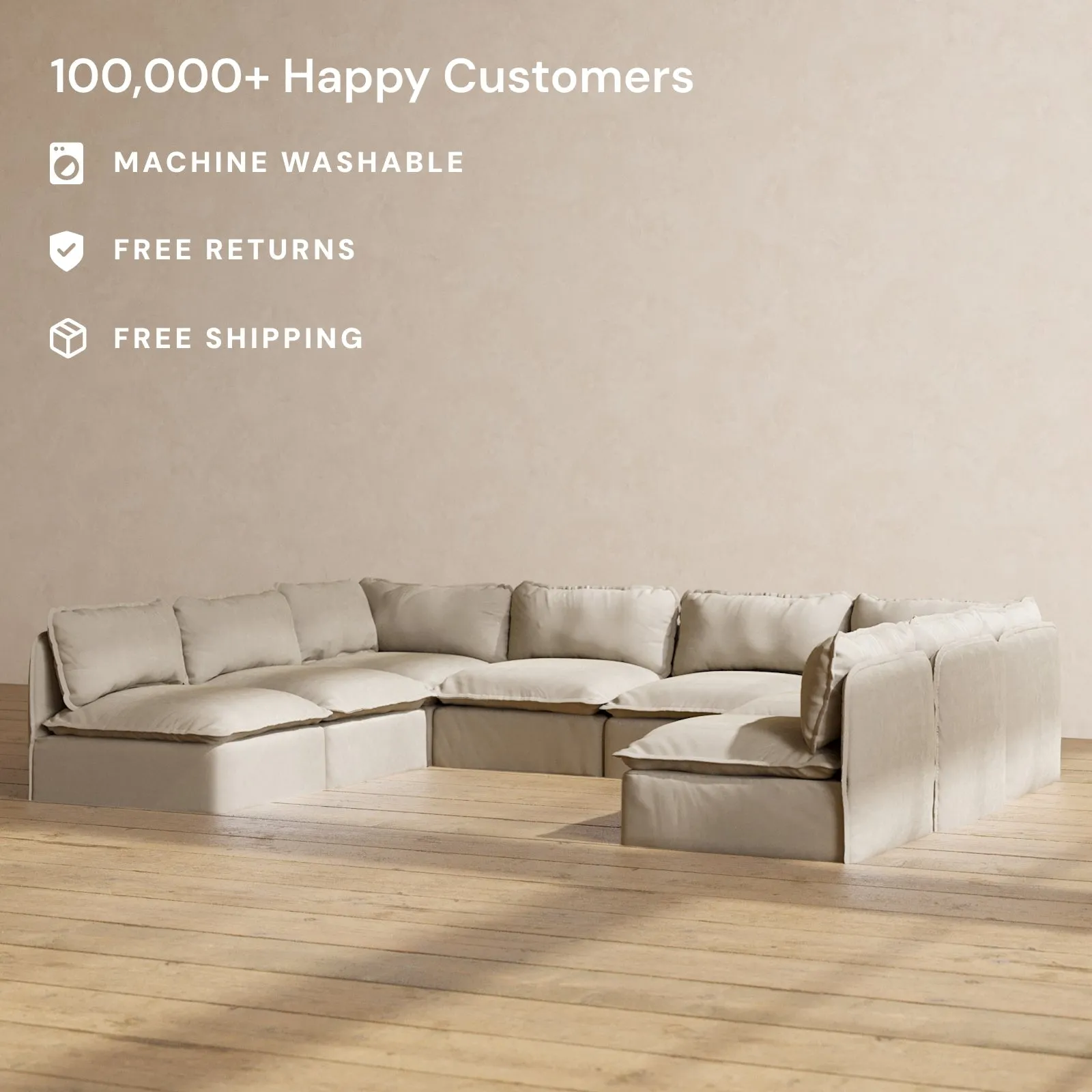Modular Performance 8-Seater Open-Ends U-Sectional in Dune | Relaxed Blend