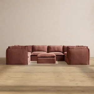 Modular Performance 8-Seater U-Sectional   Ottoman in Chestnut | Relaxed Blend