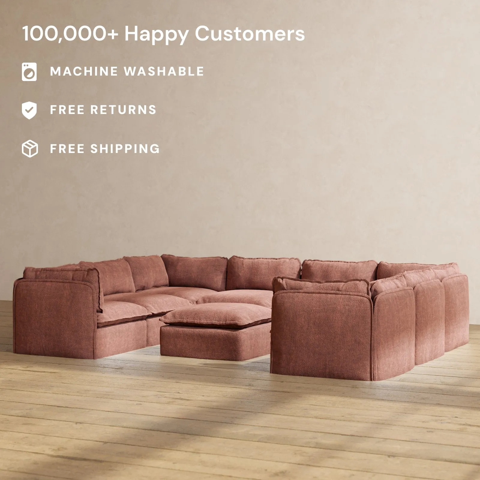 Modular Performance 8-Seater U-Sectional   Ottoman in Chestnut | Relaxed Blend