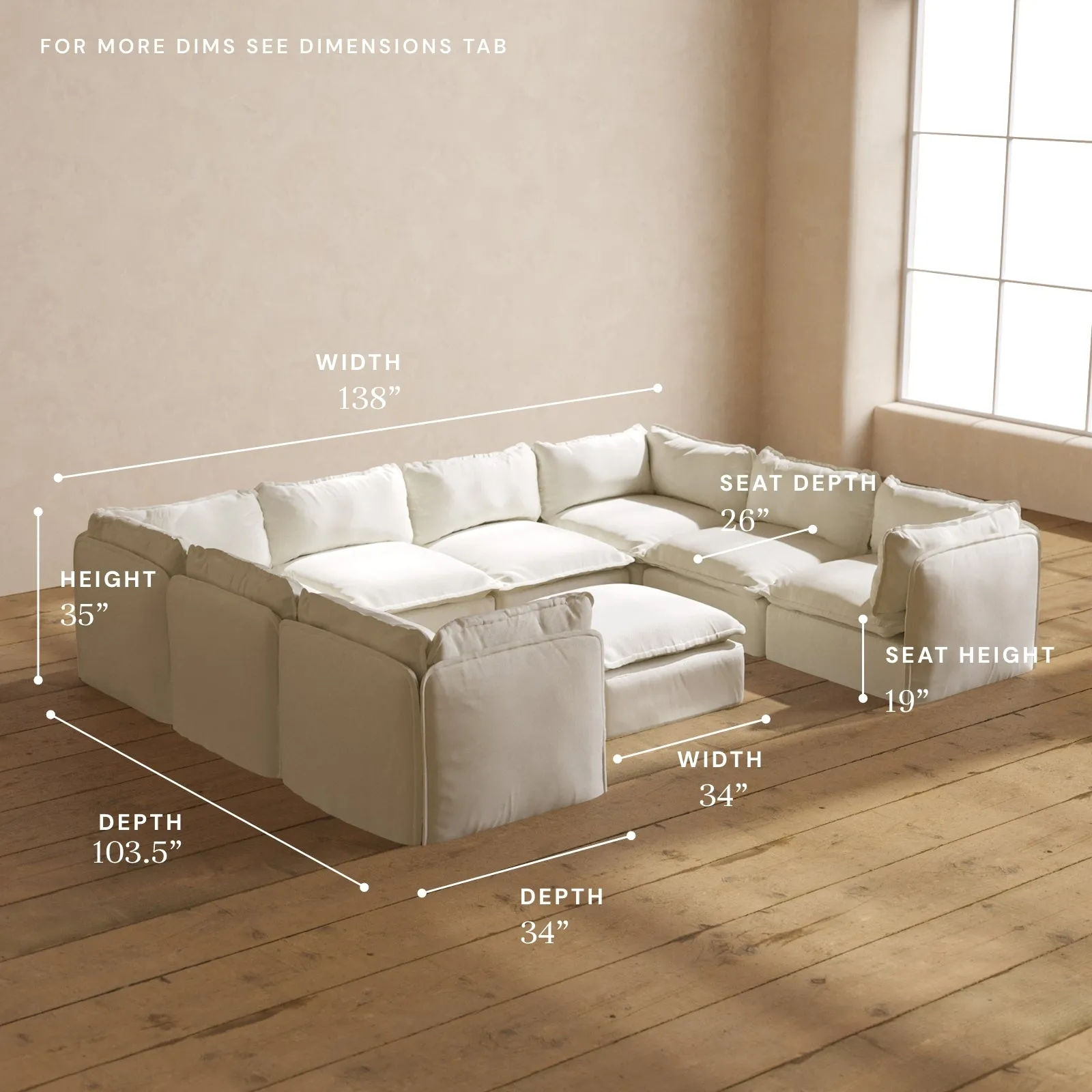 Modular Performance 8-Seater U-Sectional   Ottoman in Eggshell | Relaxed Blend