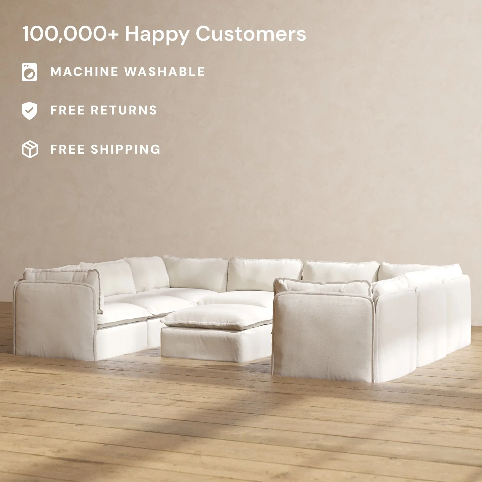 Modular Performance 8-Seater U-Sectional   Ottoman in Flour | Relaxed Blend