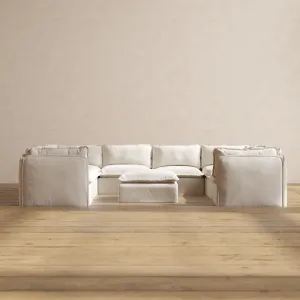 Modular Performance 8-Seater U-Sectional   Ottoman in Flour | Relaxed Blend
