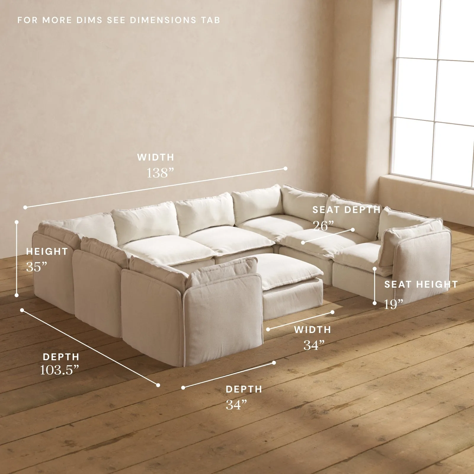 Modular Performance 8-Seater U-Sectional   Ottoman in Flour | Relaxed Blend