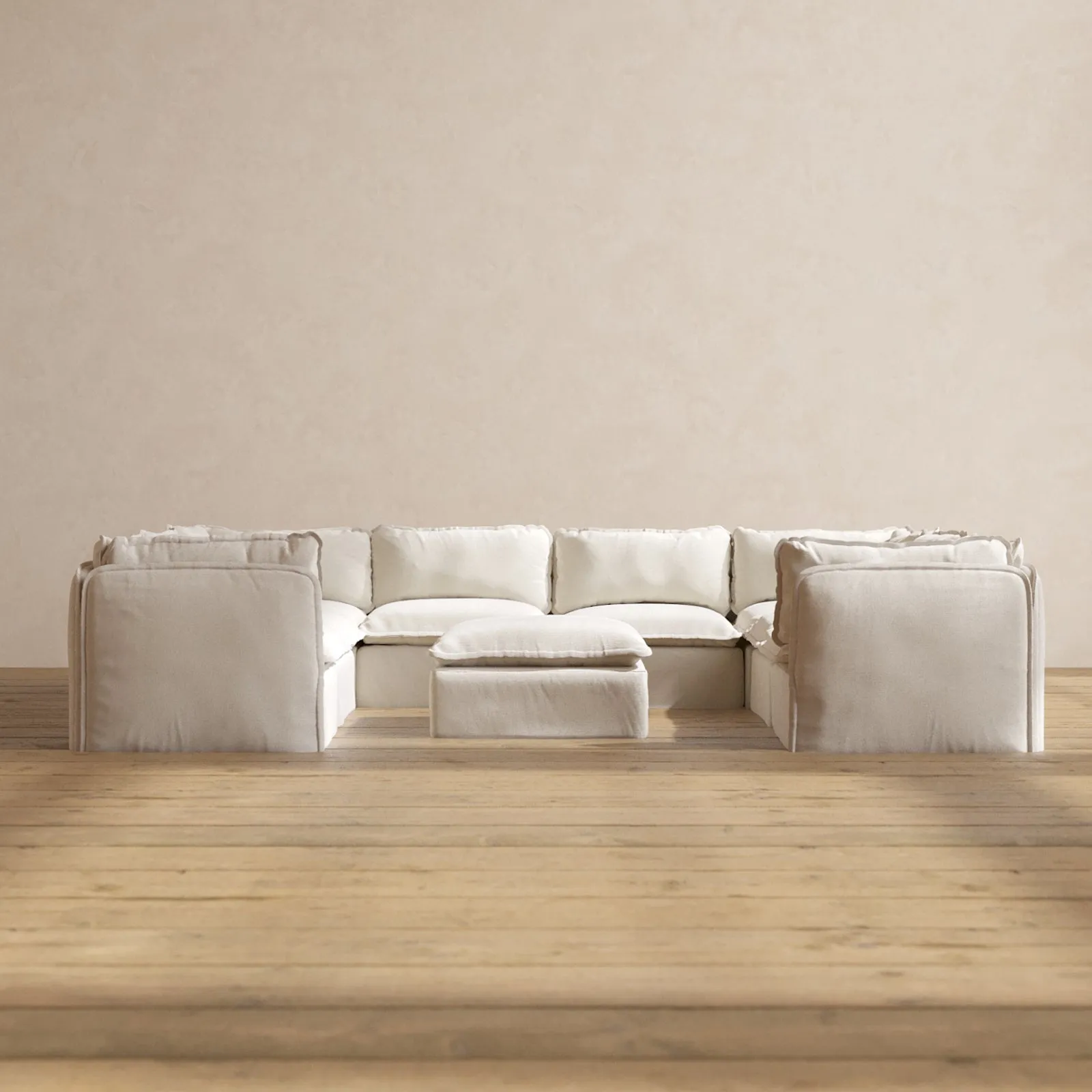 Modular Performance 8-Seater U-Sectional   Ottoman in Flour | Relaxed Blend