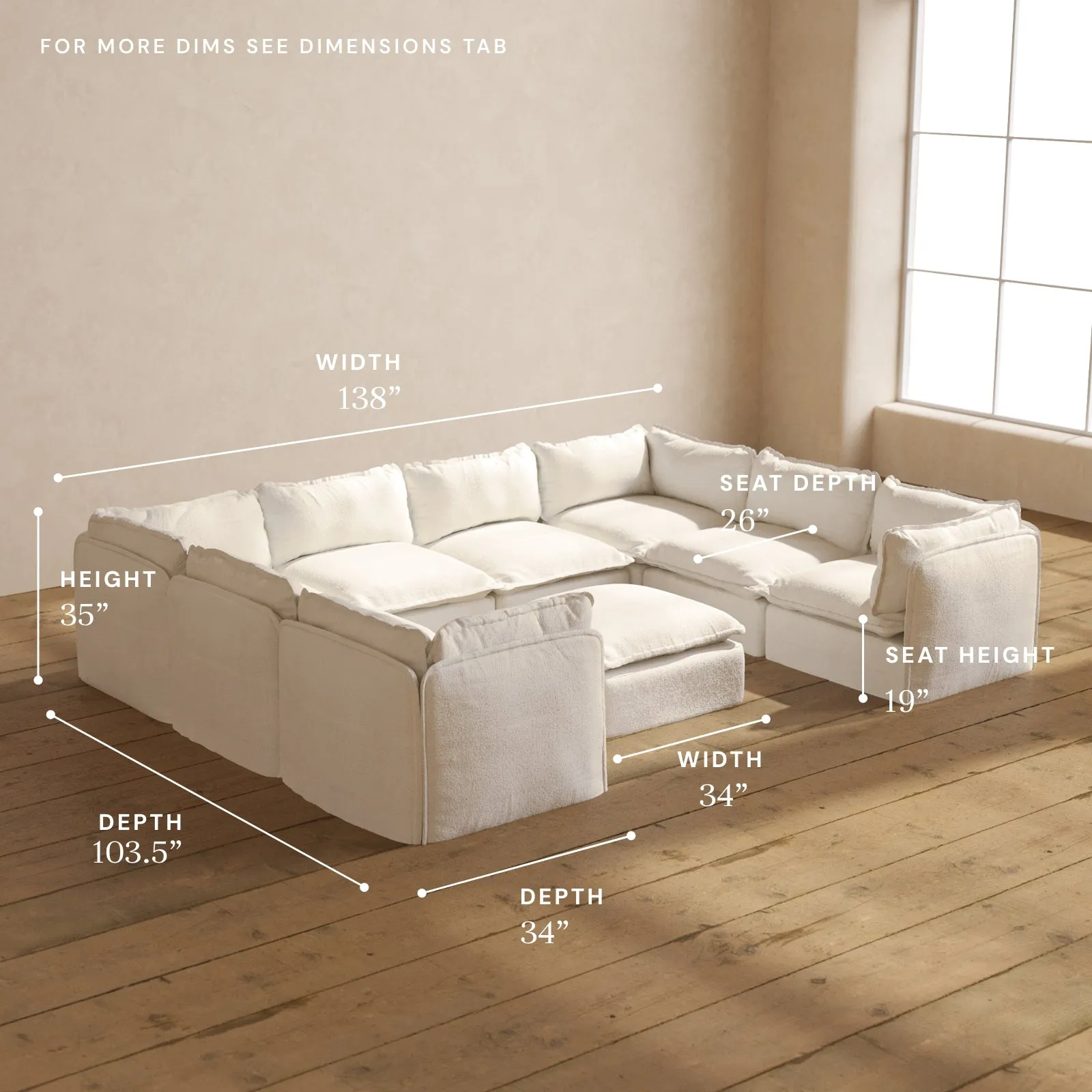 Modular Performance 8-Seater U-Sectional   Ottoman in Mousse | Relaxed Blend