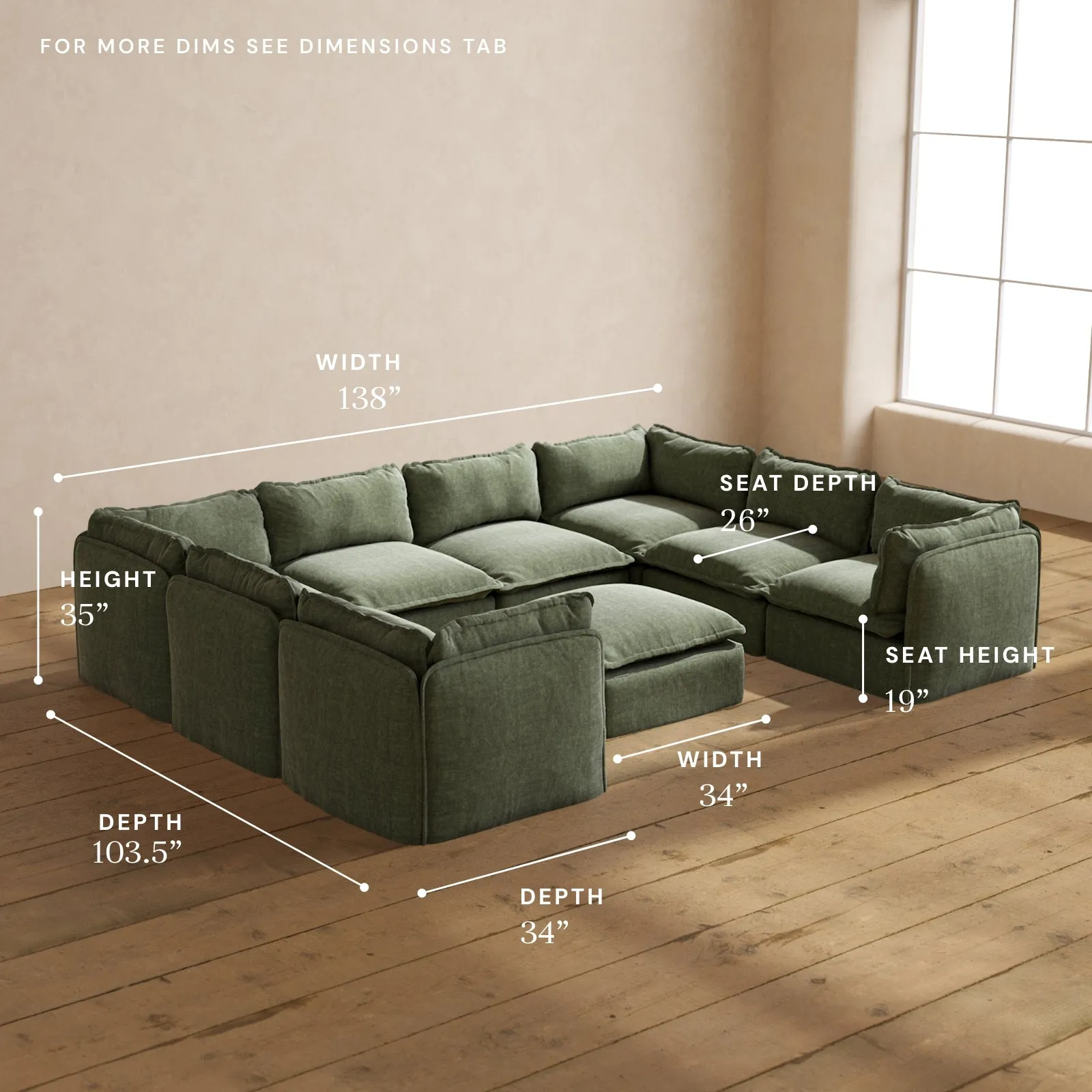 Modular Performance 8-Seater U-Sectional   Ottoman in Willow | Relaxed Blend