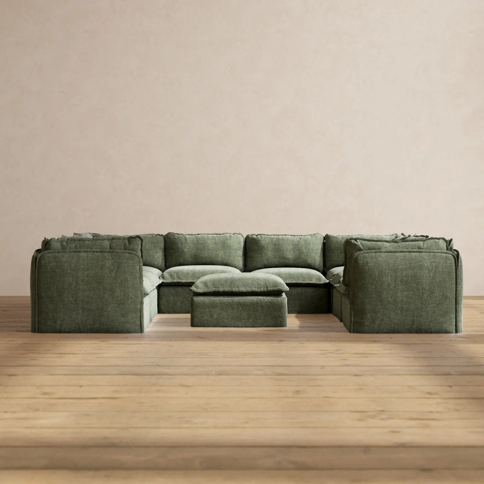 Modular Performance 8-Seater U-Sectional   Ottoman in Willow | Relaxed Blend