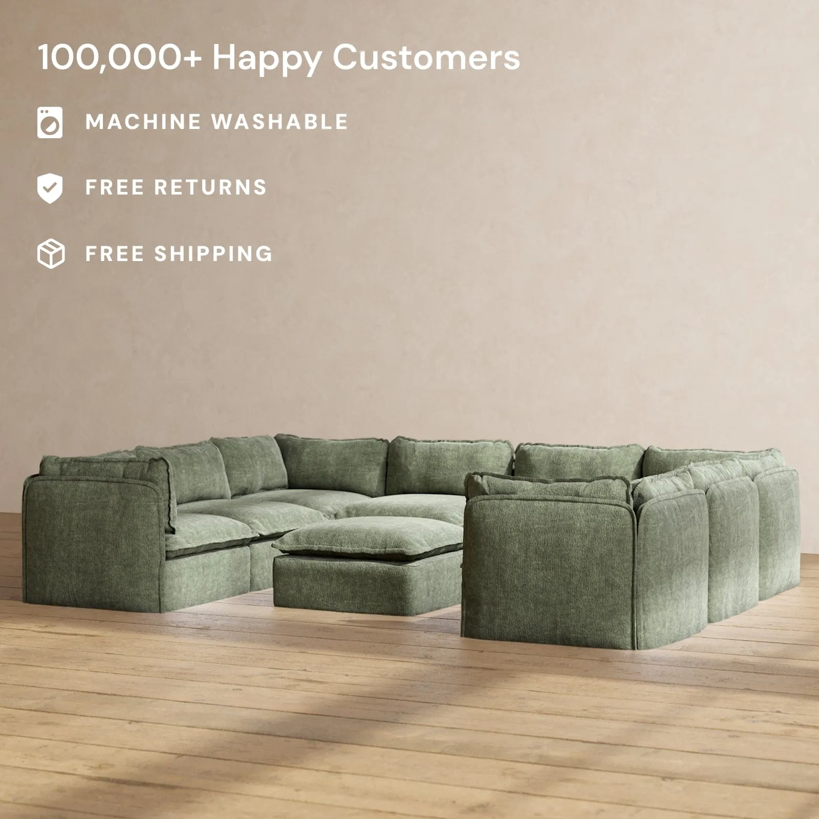 Modular Performance 8-Seater U-Sectional   Ottoman in Willow | Relaxed Blend
