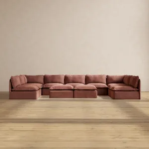 Modular Performance 9-Seater Open-Ends U-Sectional   Bench Ottoman in Chestnut | Relaxed Blend