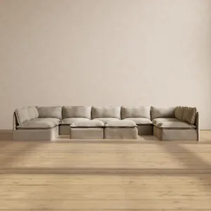 Modular Performance 9-Seater Open-Ends U-Sectional   Bench Ottoman in Dune | Relaxed Blend
