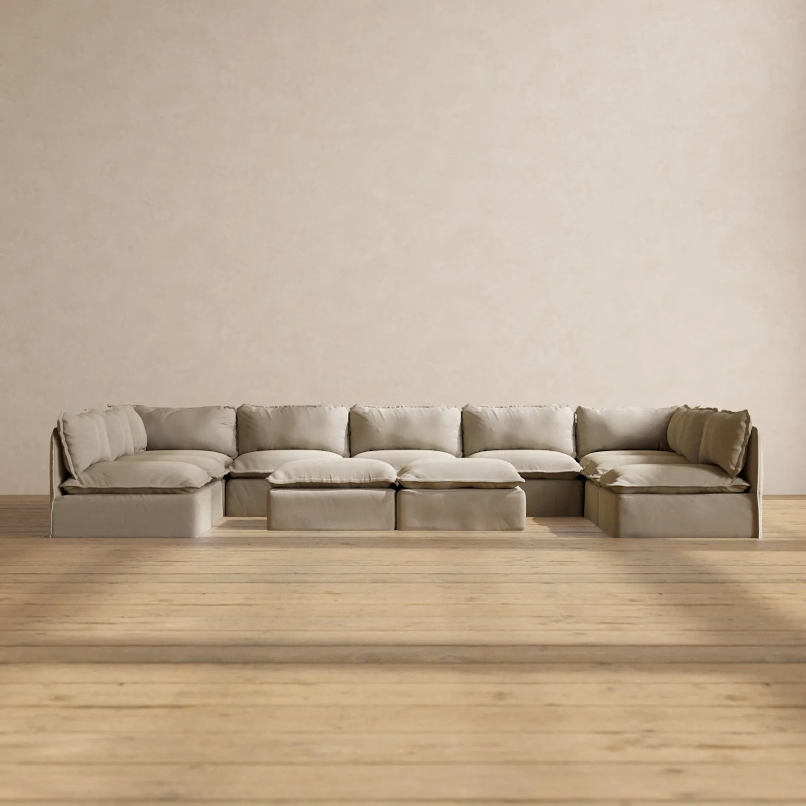 Modular Performance 9-Seater Open-Ends U-Sectional   Bench Ottoman in Dune | Relaxed Blend