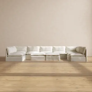 Modular Performance 9-Seater Open-Ends U-Sectional   Bench Ottoman in Eggshell | Relaxed Blend