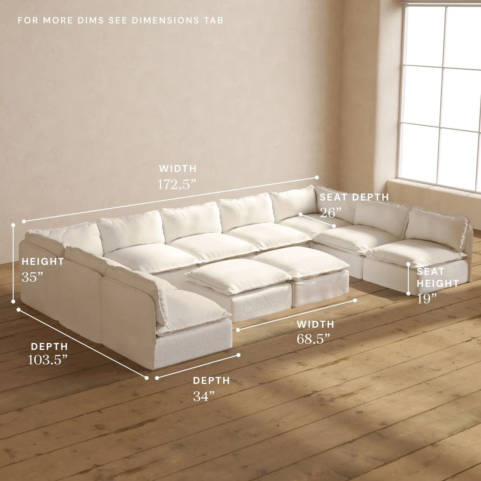Modular Performance 9-Seater Open-Ends U-Sectional   Bench Ottoman in Mousse | Relaxed Blend