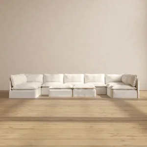 Modular Performance 9-Seater Open-Ends U-Sectional   Bench Ottoman in Mousse | Relaxed Blend