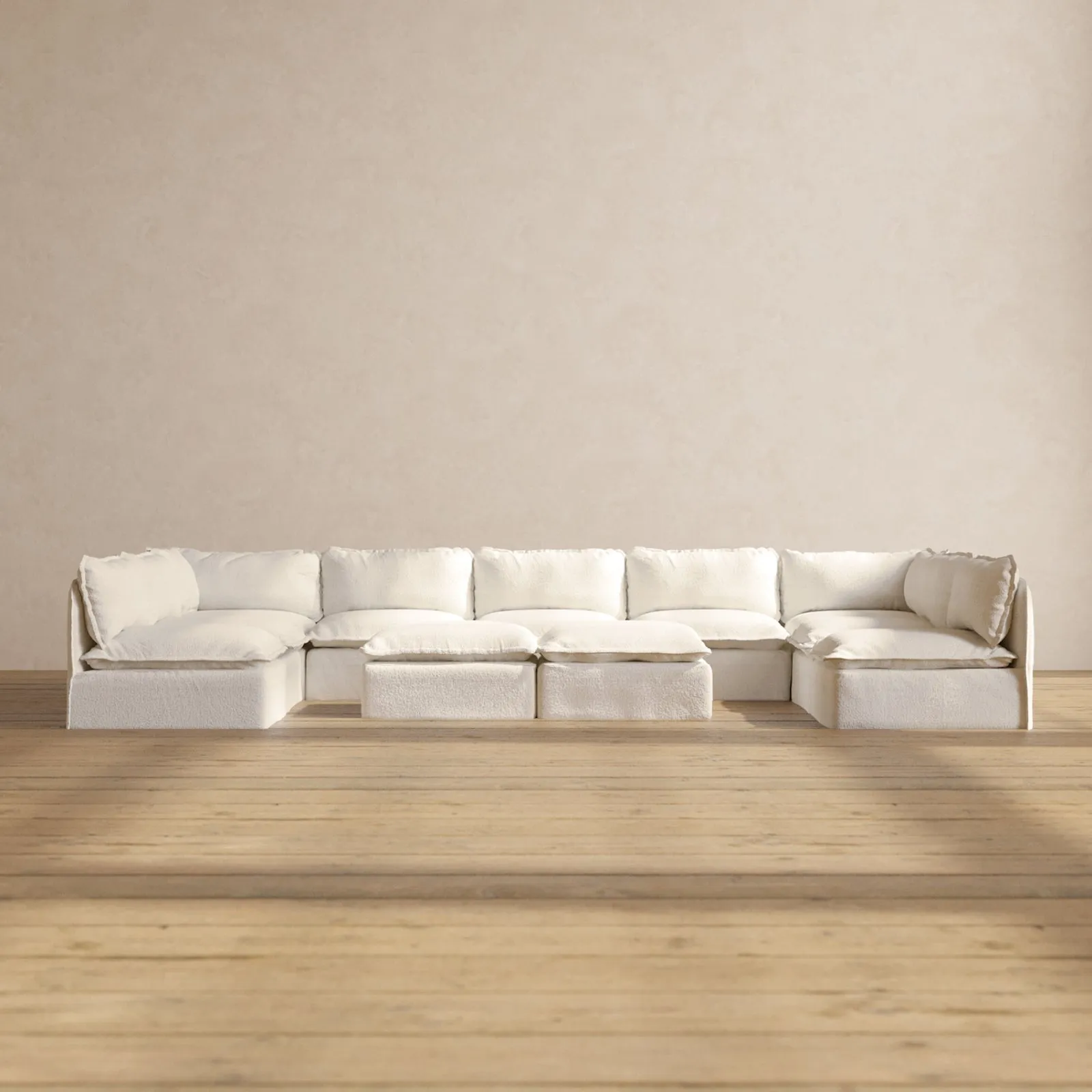 Modular Performance 9-Seater Open-Ends U-Sectional   Bench Ottoman in Mousse | Relaxed Blend