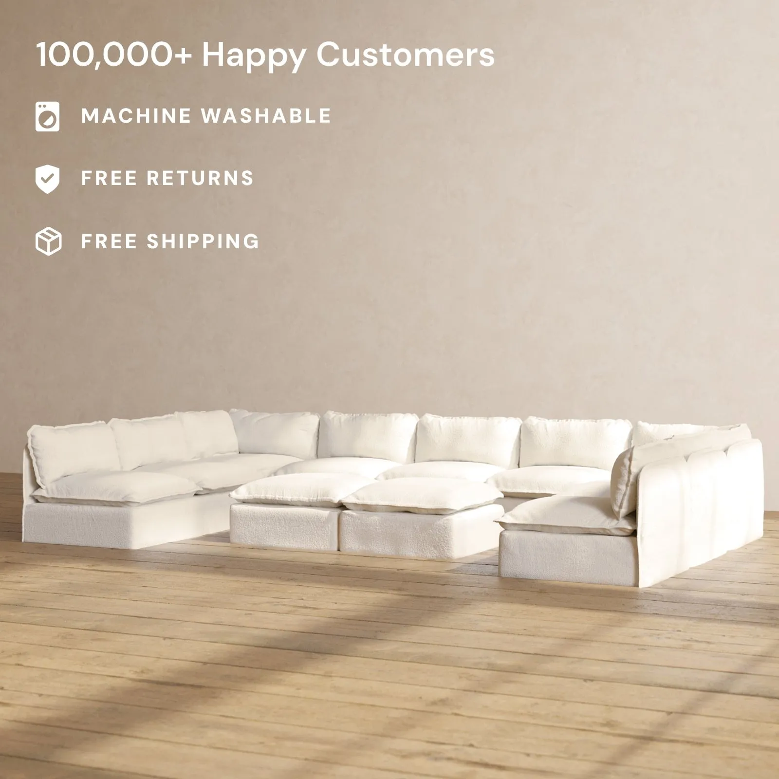 Modular Performance 9-Seater Open-Ends U-Sectional   Bench Ottoman in Mousse | Relaxed Blend