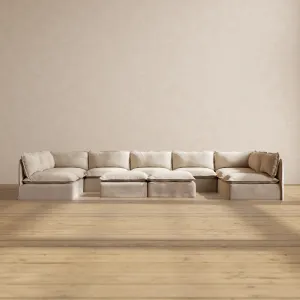 Modular Performance 9-Seater Open-Ends U-Sectional   Bench Ottoman in Oat | Relaxed Blend