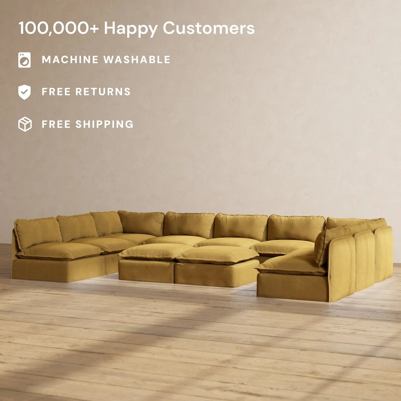 Modular Performance 9-Seater Open-Ends U-Sectional   Bench Ottoman in Toffee | Relaxed Blend