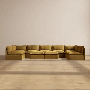 Modular Performance 9-Seater Open-Ends U-Sectional   Bench Ottoman in Toffee | Relaxed Blend