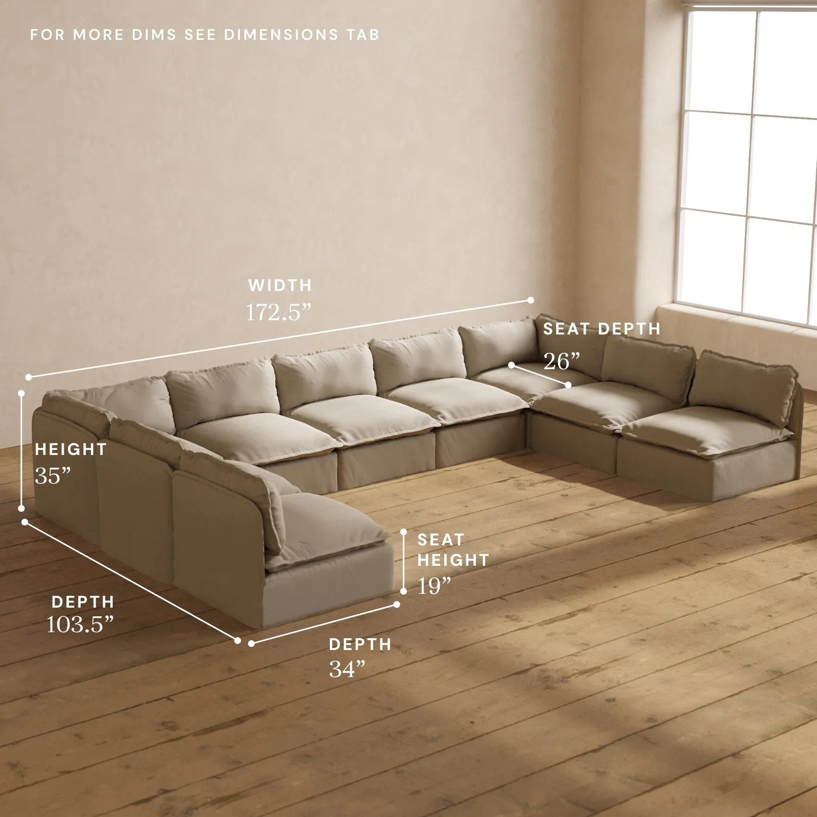 Modular Performance 9-Seater Open-Ends U-Sectional in Dune | Relaxed Blend