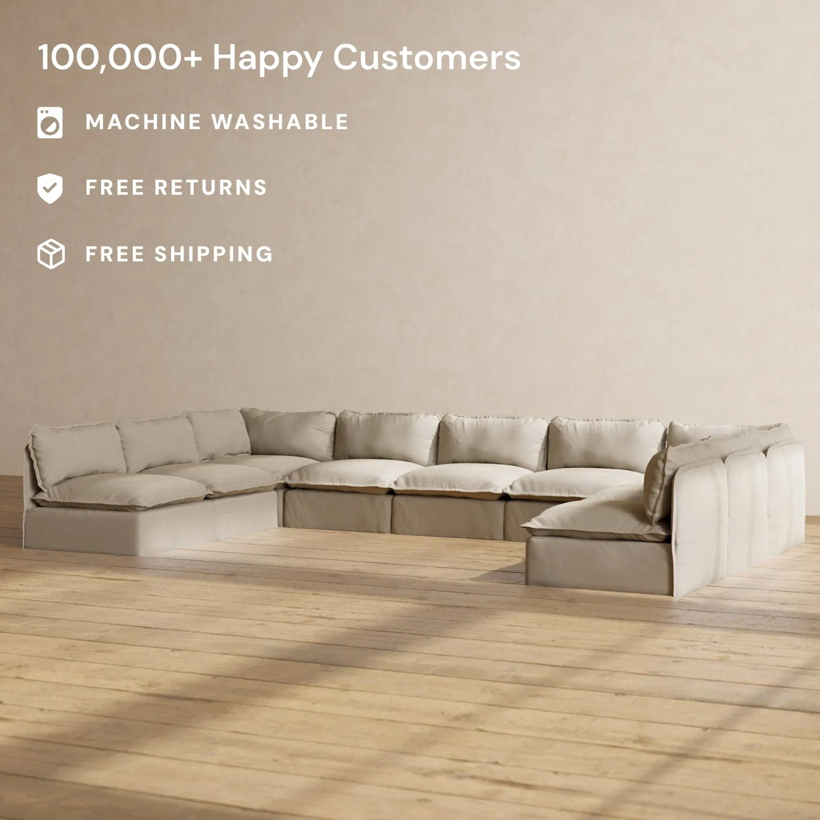 Modular Performance 9-Seater Open-Ends U-Sectional in Dune | Relaxed Blend