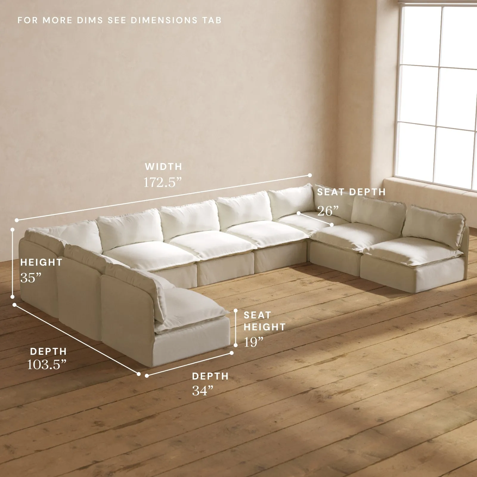 Modular Performance 9-Seater Open-Ends U-Sectional in Eggshell | Relaxed Blend