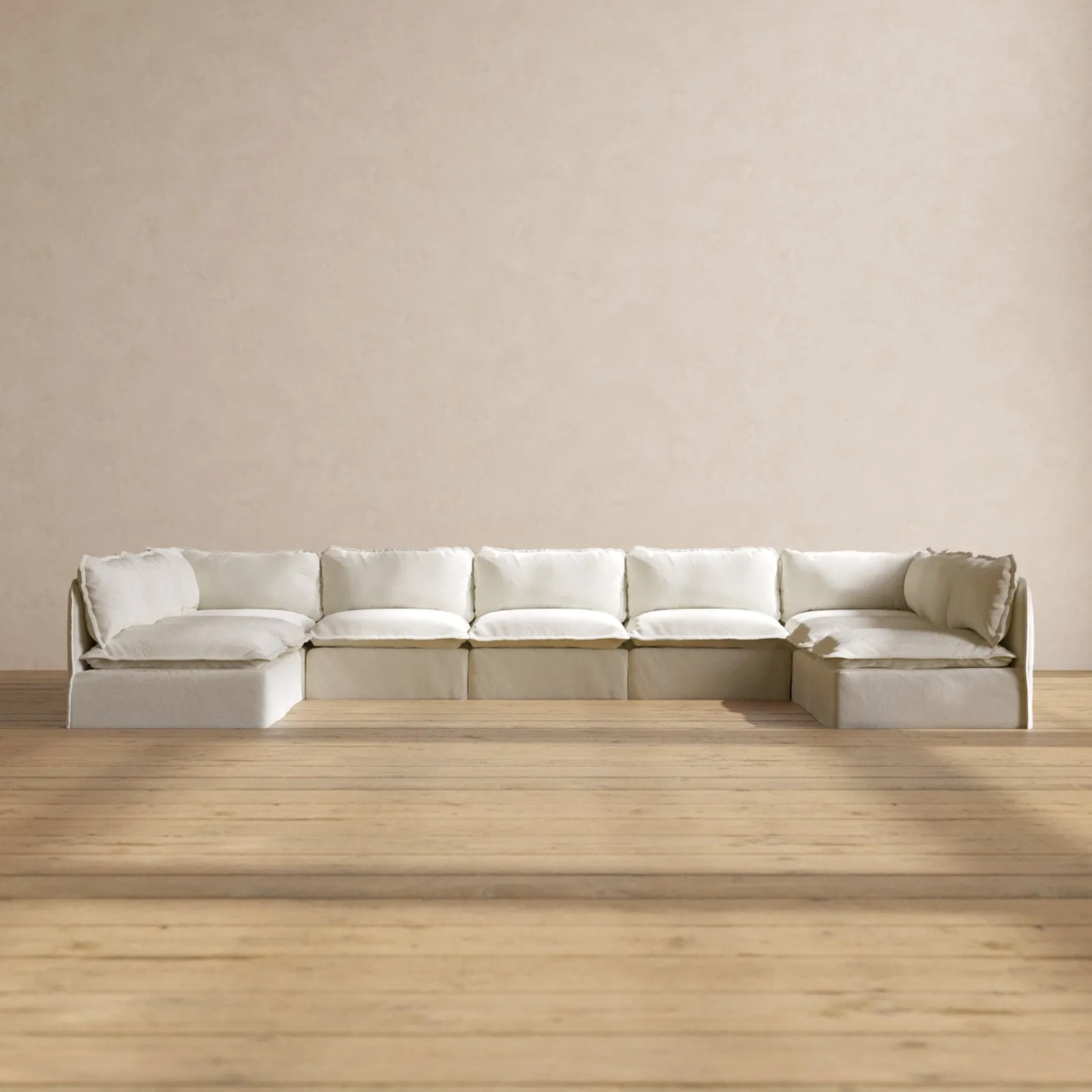 Modular Performance 9-Seater Open-Ends U-Sectional in Eggshell | Relaxed Blend