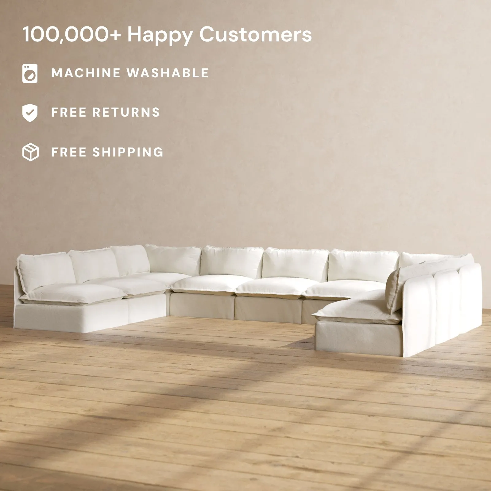 Modular Performance 9-Seater Open-Ends U-Sectional in Eggshell | Relaxed Blend
