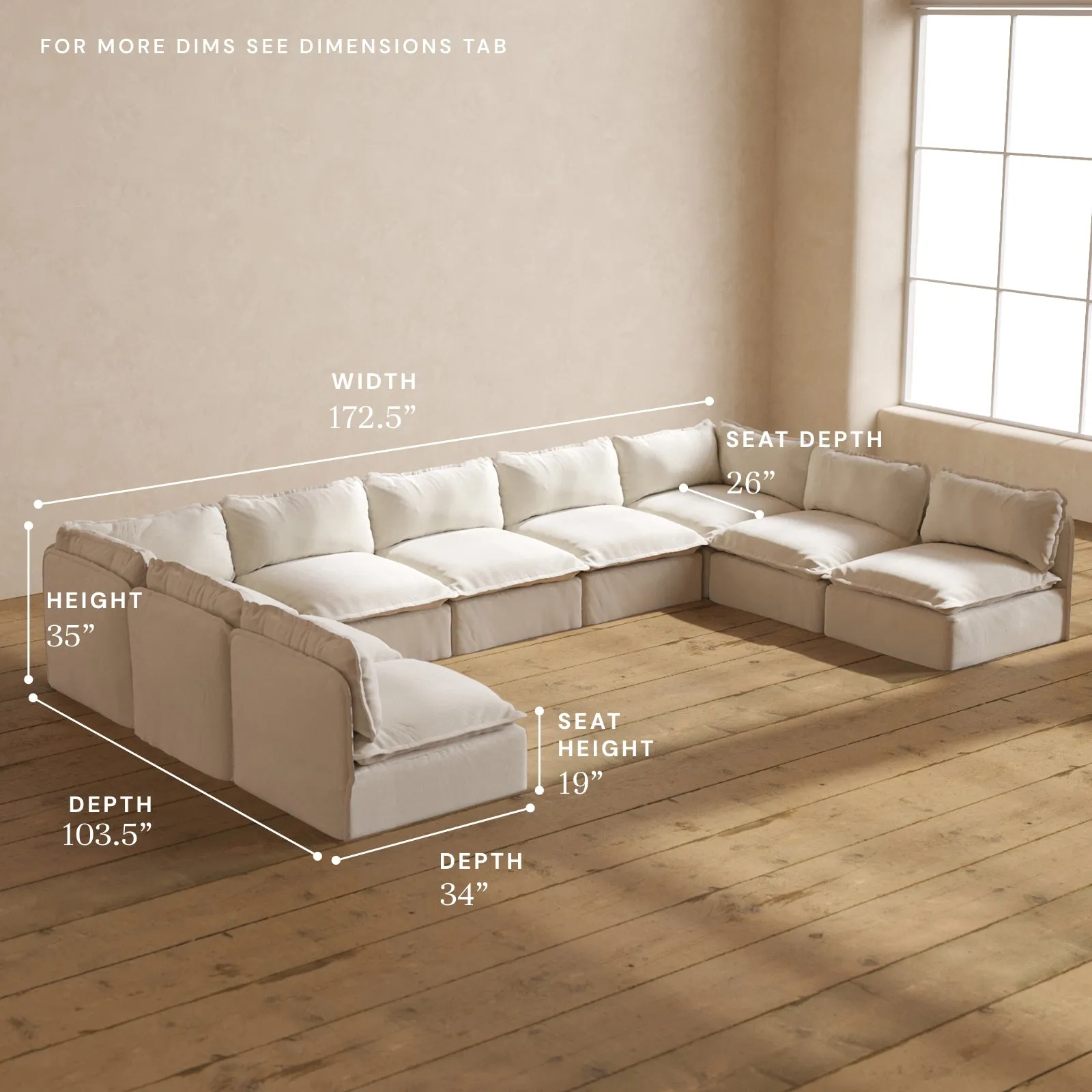 Modular Performance 9-Seater Open-Ends U-Sectional in Flour | Relaxed Blend