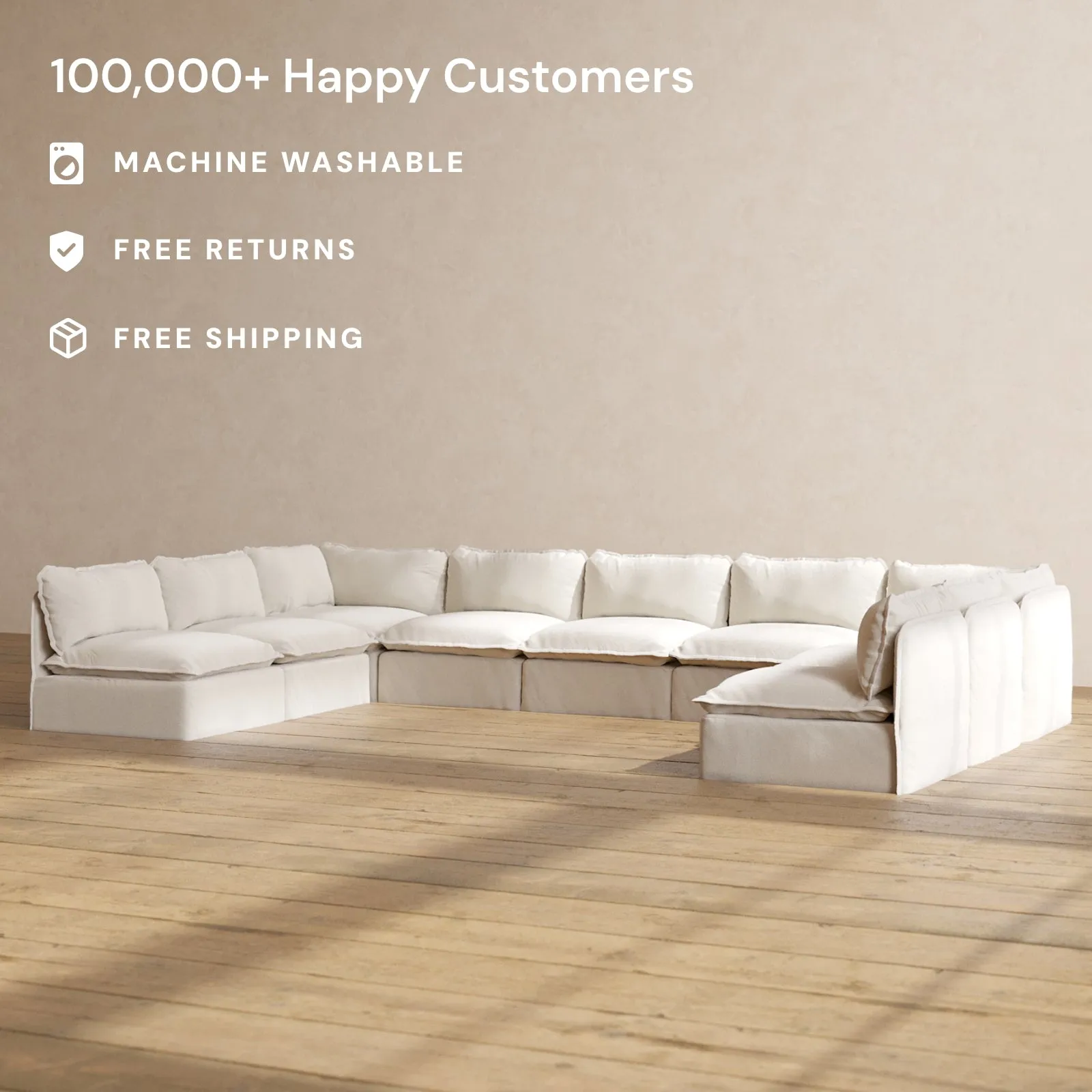 Modular Performance 9-Seater Open-Ends U-Sectional in Flour | Relaxed Blend