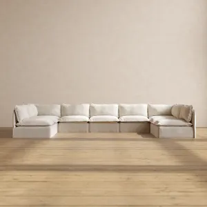 Modular Performance 9-Seater Open-Ends U-Sectional in Flour | Relaxed Blend