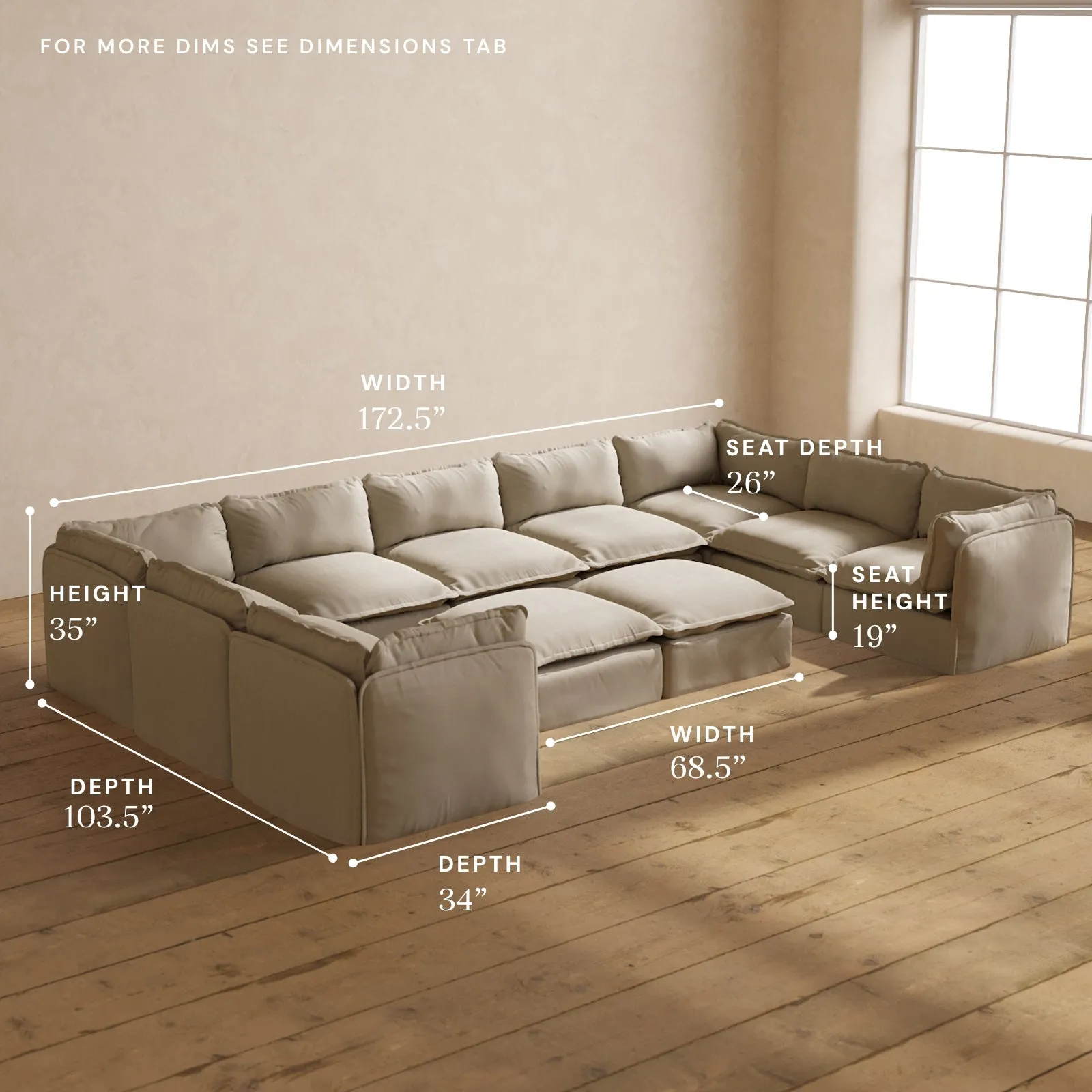 Modular Performance 9-Seater U-Sectional   Bench Ottoman in Dune | Relaxed Blend