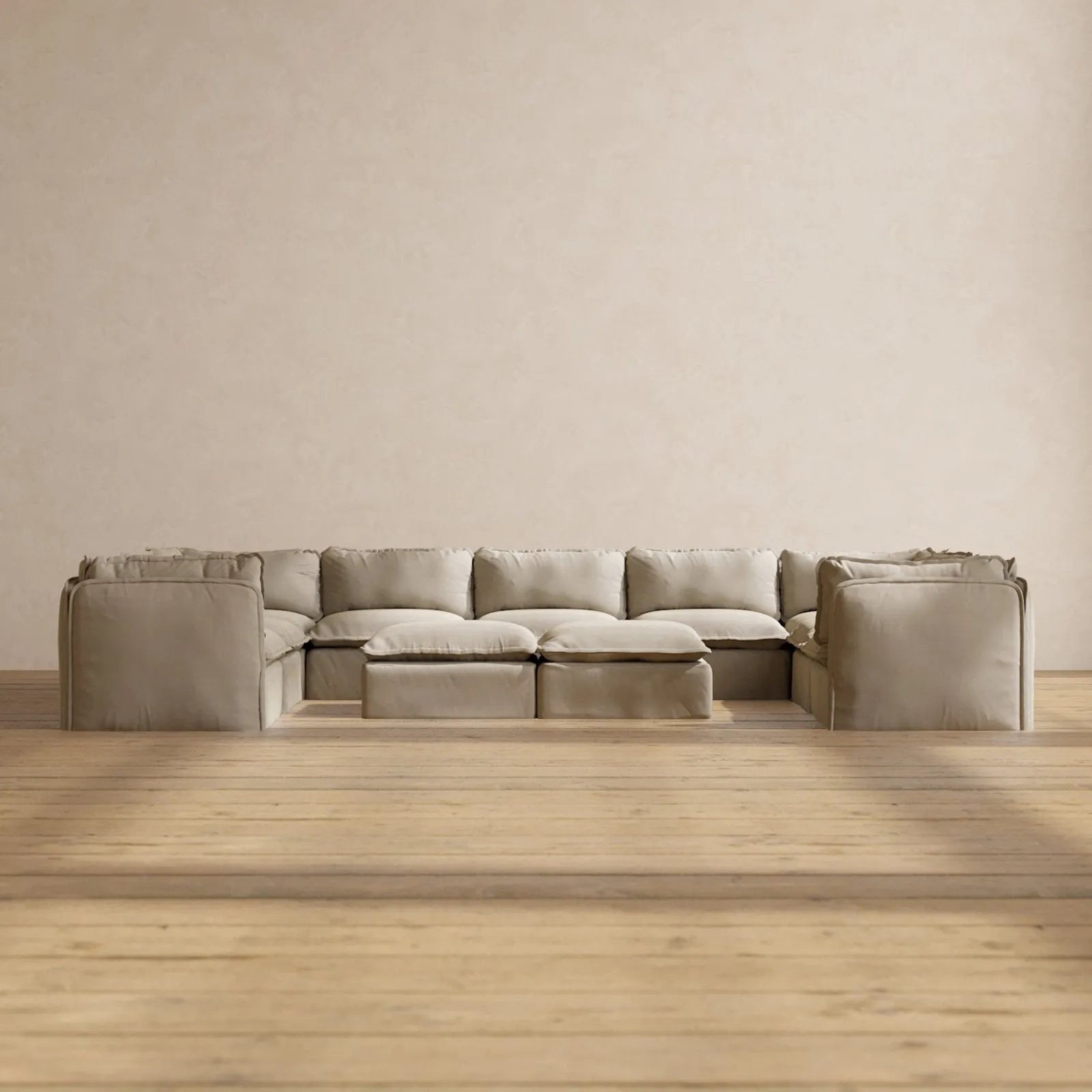 Modular Performance 9-Seater U-Sectional   Bench Ottoman in Dune | Relaxed Blend