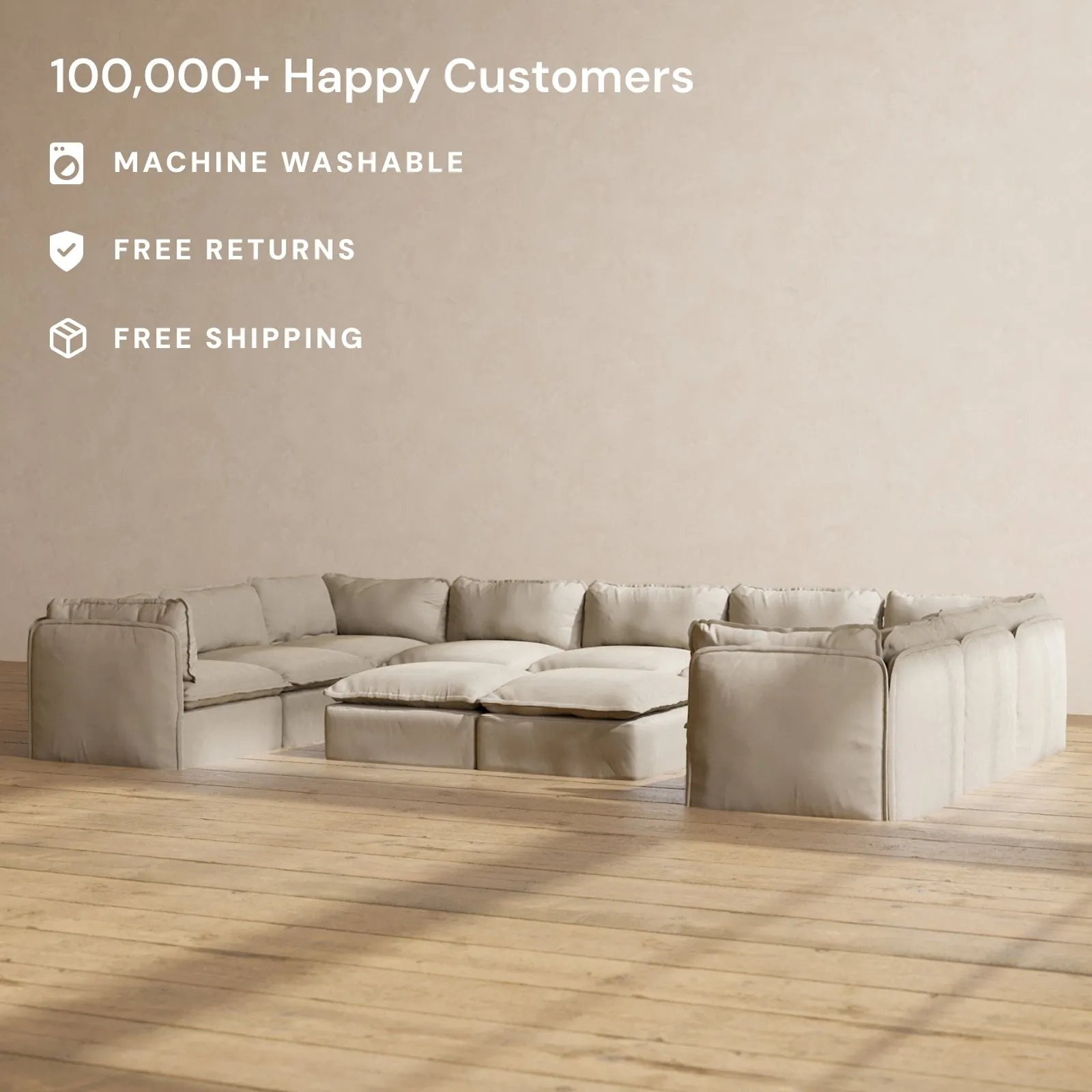 Modular Performance 9-Seater U-Sectional   Bench Ottoman in Dune | Relaxed Blend
