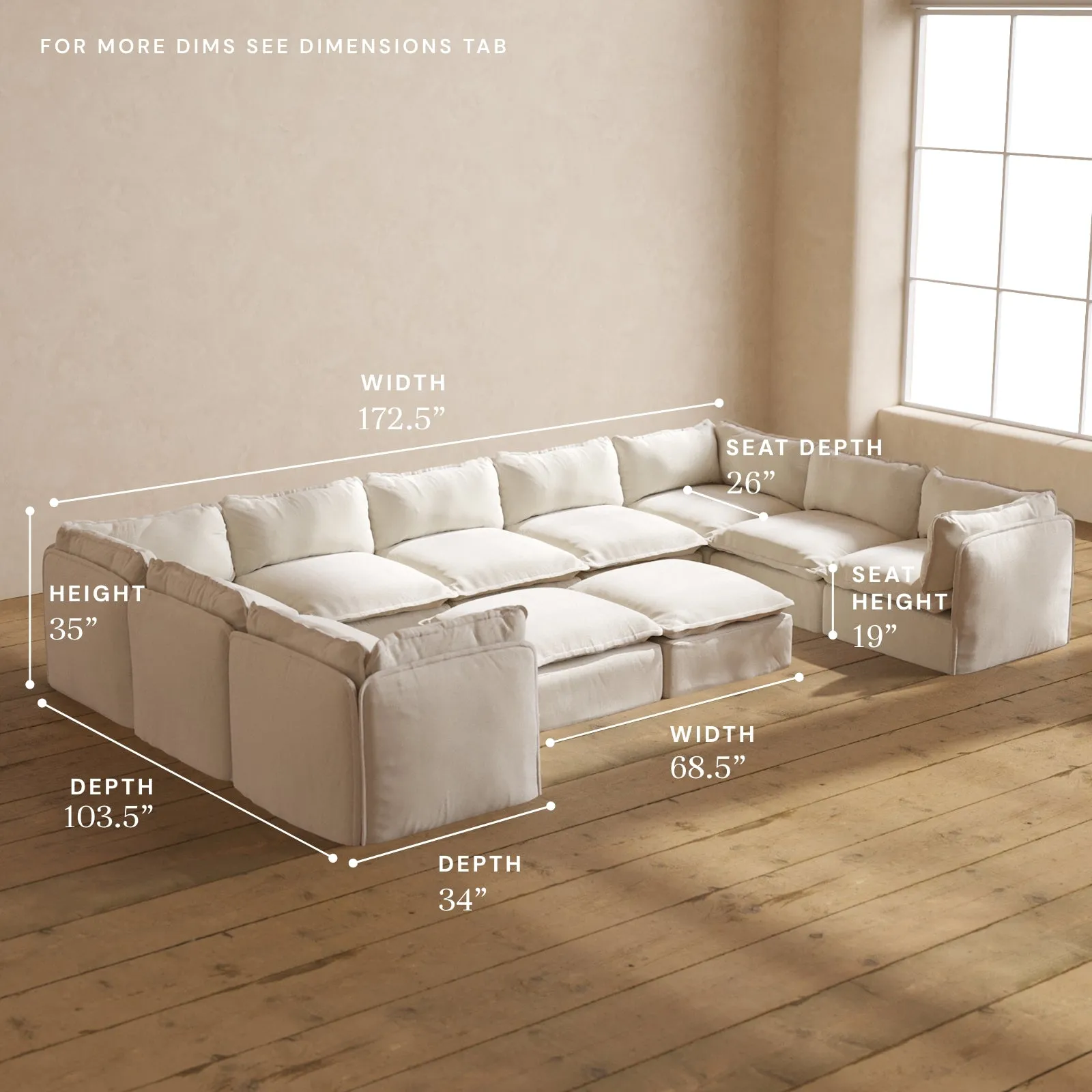 Modular Performance 9-Seater U-Sectional   Bench Ottoman in Flour | Relaxed Blend