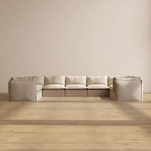 Modular Performance 9-Seater U-Sectional in Oat | Deluxe Blend
