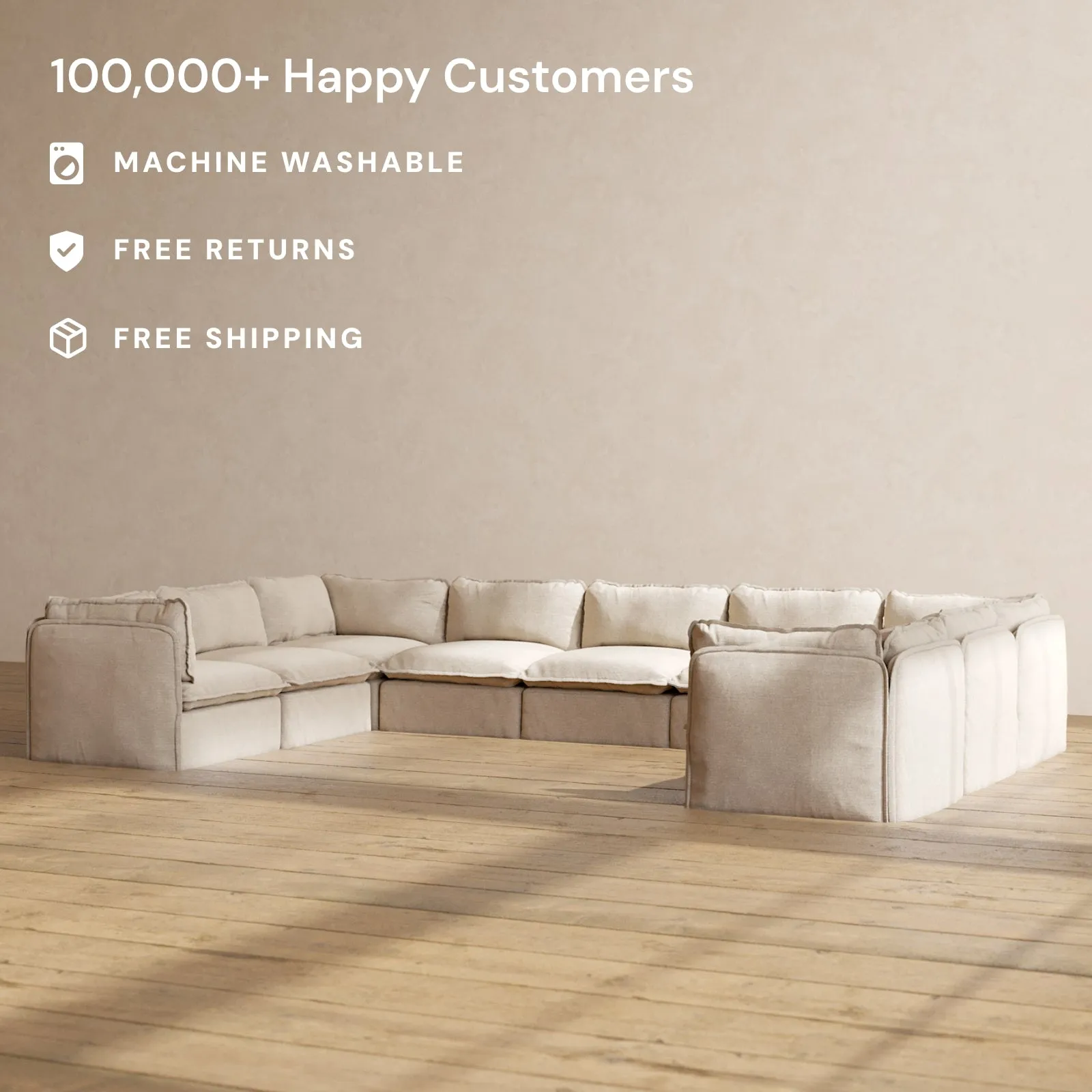 Modular Performance 9-Seater U-Sectional in Oat | Deluxe Blend